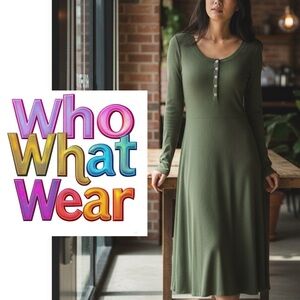 Who What Wear Women’s size small army green ribbed henley a line midi dress